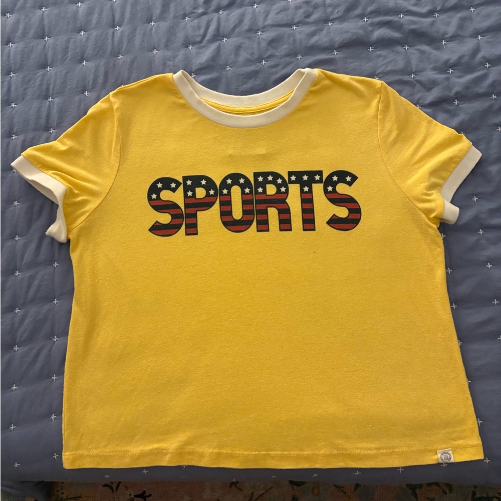 Marine layer SPORTS ringer tee yellow usa flag letters. Re-spun